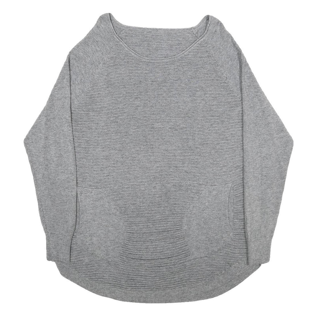 Womens Grey Plain Jumper Round Neck Basic Knit L Casual Comfort Lightweight