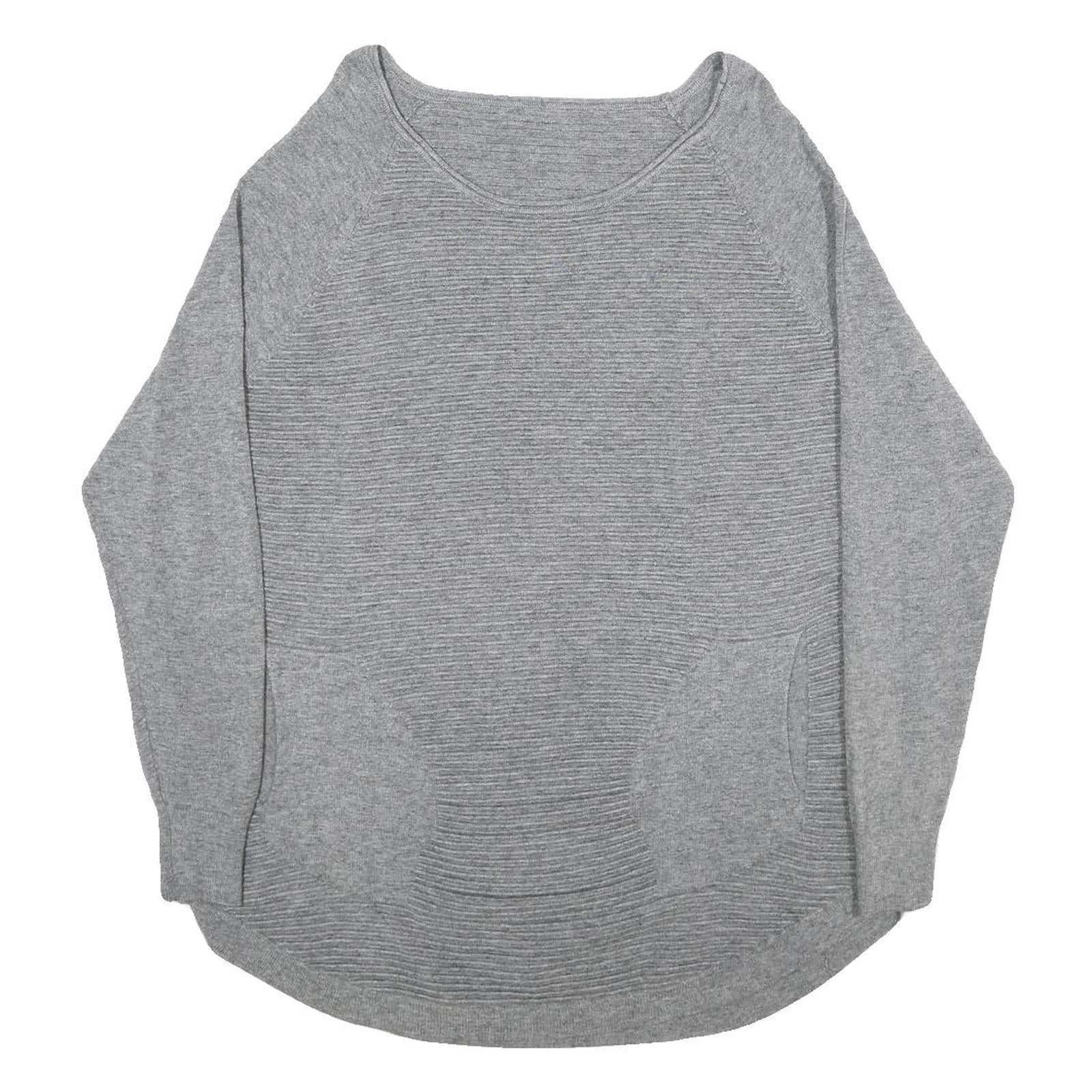 Womens Grey Plain Jumper Round Neck Basic Knit L Casual Comfort Lightweight