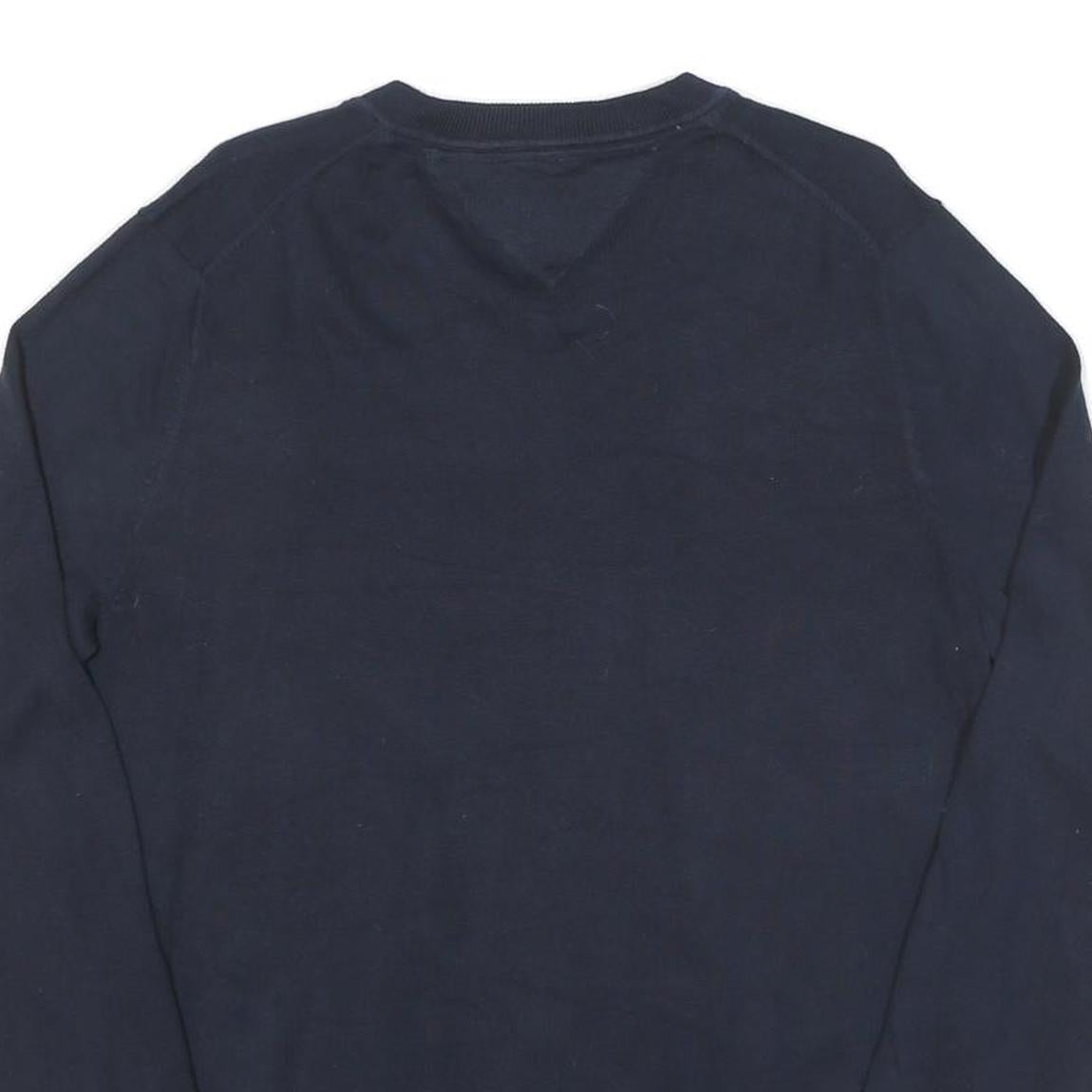 TOMMY HILFIGER Mens Navy Blue Plain V Neck Basic Knit Jumper M Cotton Blend