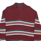 CHAPS Mens Maroon & Grey Striped Cotton Blend Patterned Jumper Half Zip Crew