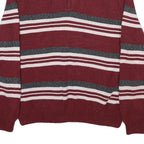 CHAPS Mens Maroon & Grey Striped Cotton Blend Patterned Jumper Half Zip Crew