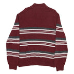 CHAPS Mens Maroon & Grey Striped Cotton Blend Patterned Jumper Half Zip Crew