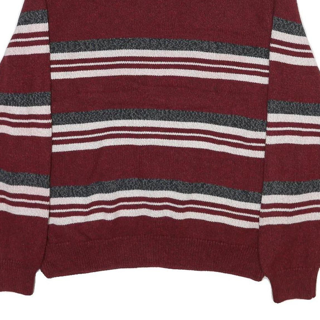 CHAPS Mens Maroon & Grey Striped Cotton Blend Patterned Jumper Half Zip Crew