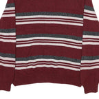 CHAPS Mens Maroon & Grey Striped Cotton Blend Patterned Jumper Half Zip Crew