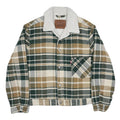 LEVI'S Type 1 Sherpa Trucker Mens Green & Beige Checked Jacket M Sherpa Collar