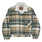 LEVI'S Type 1 Sherpa Trucker Mens Green & Beige Checked Jacket M Sherpa Collar