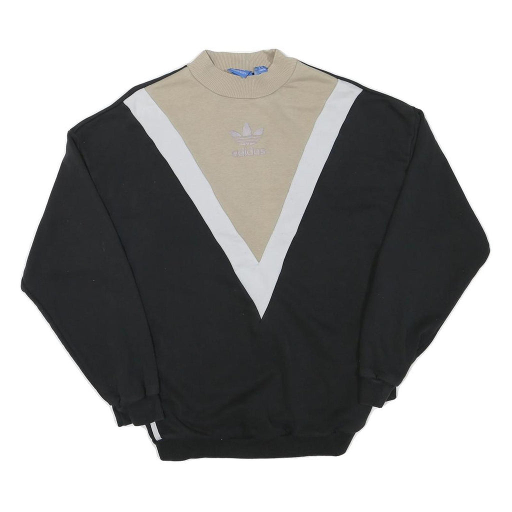 ADIDAS Womens Black & Beige V Panel Crew Neck UK 10 Sweatshirt Cotton Blend