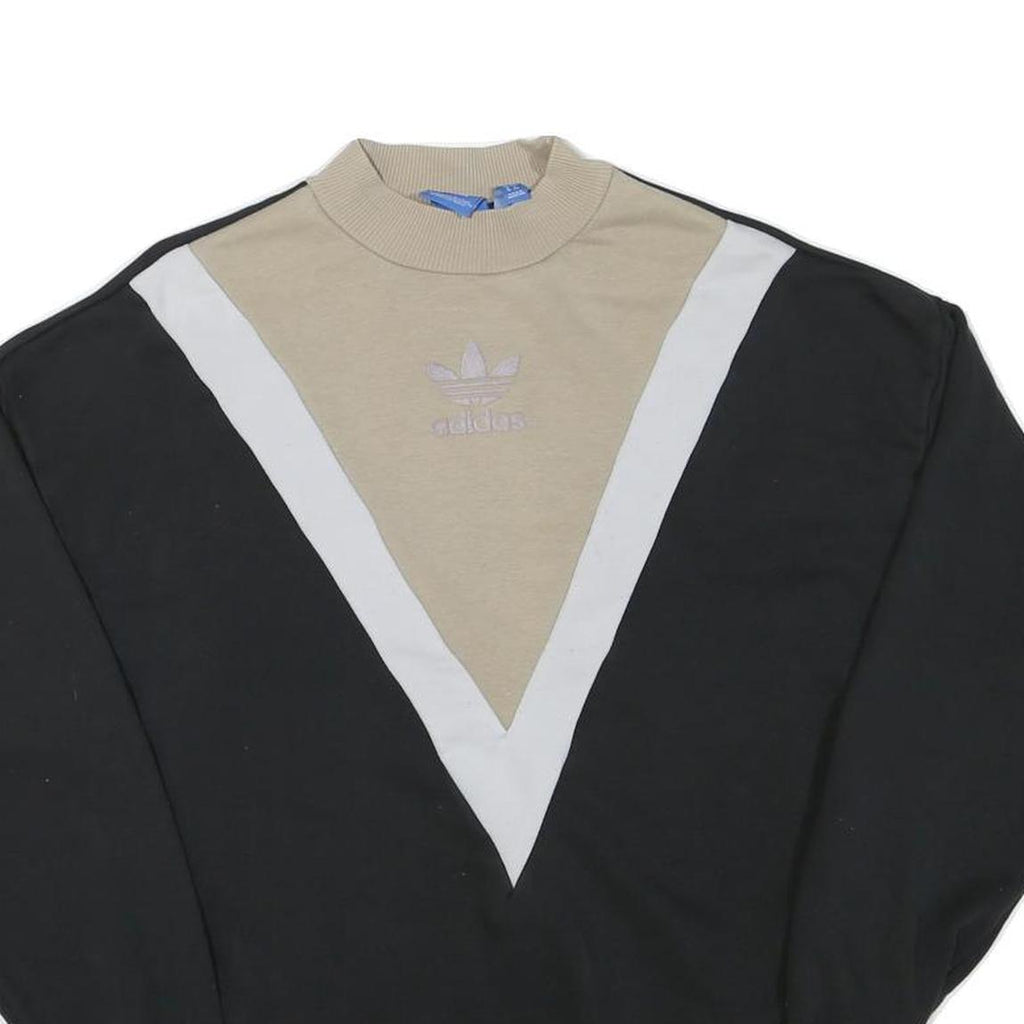 ADIDAS Womens Black & Beige V Panel Crew Neck UK 10 Sweatshirt Cotton Blend