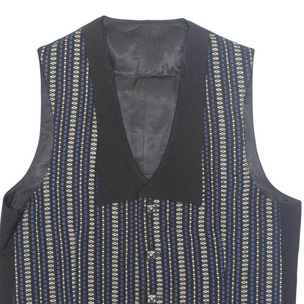 Womens Printed Waistcoat Black V-Neck Sleeveless Striped XL