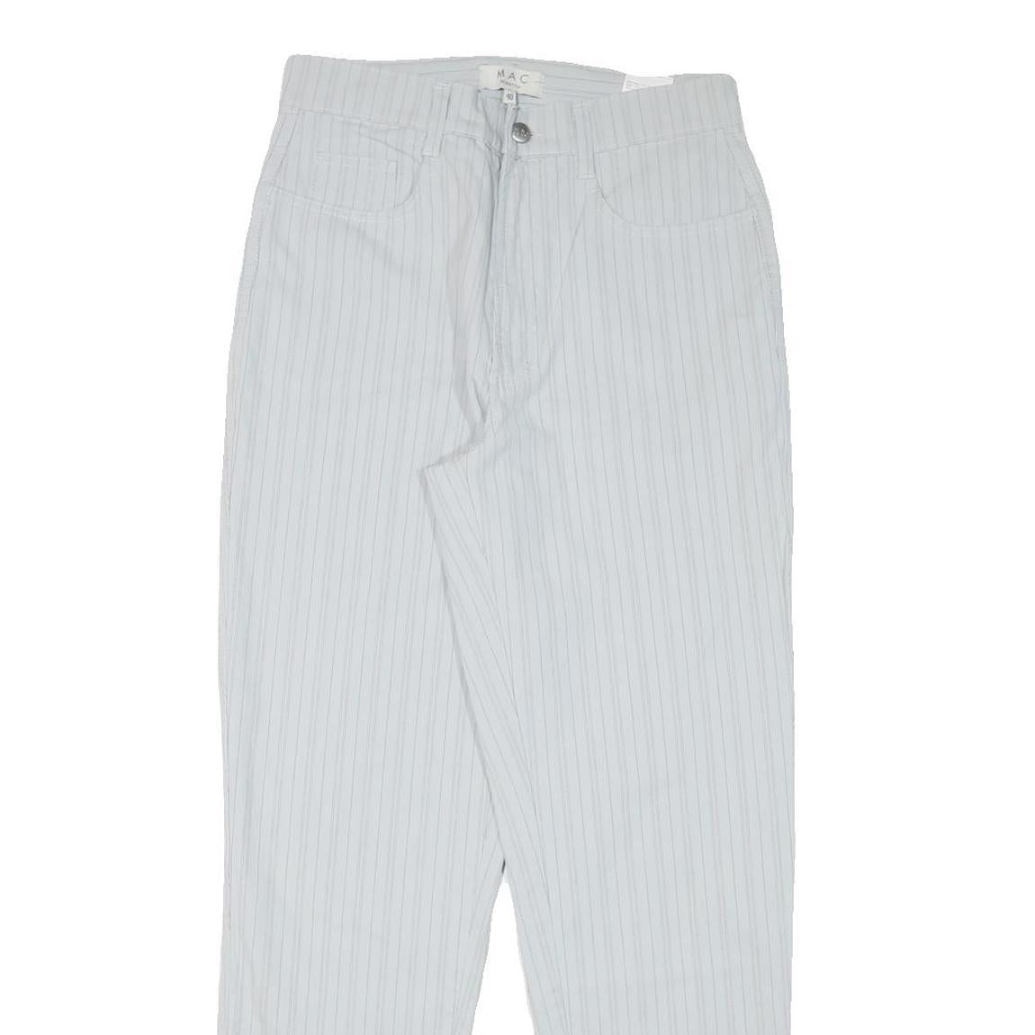 MAC Womens Cotton Blend White Pinstripe Relaxed Straight Trousers W28 L30
