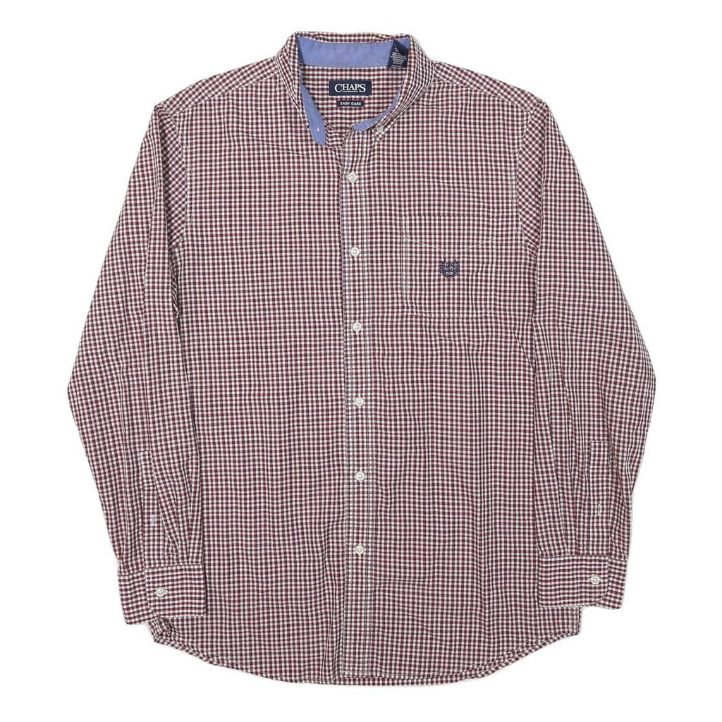 CHAPS Mens Maroon & White Check Shirt L Button Down Cotton Blend Casual