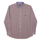 CHAPS Mens Maroon & White Check Shirt L Button Down Cotton Blend Casual