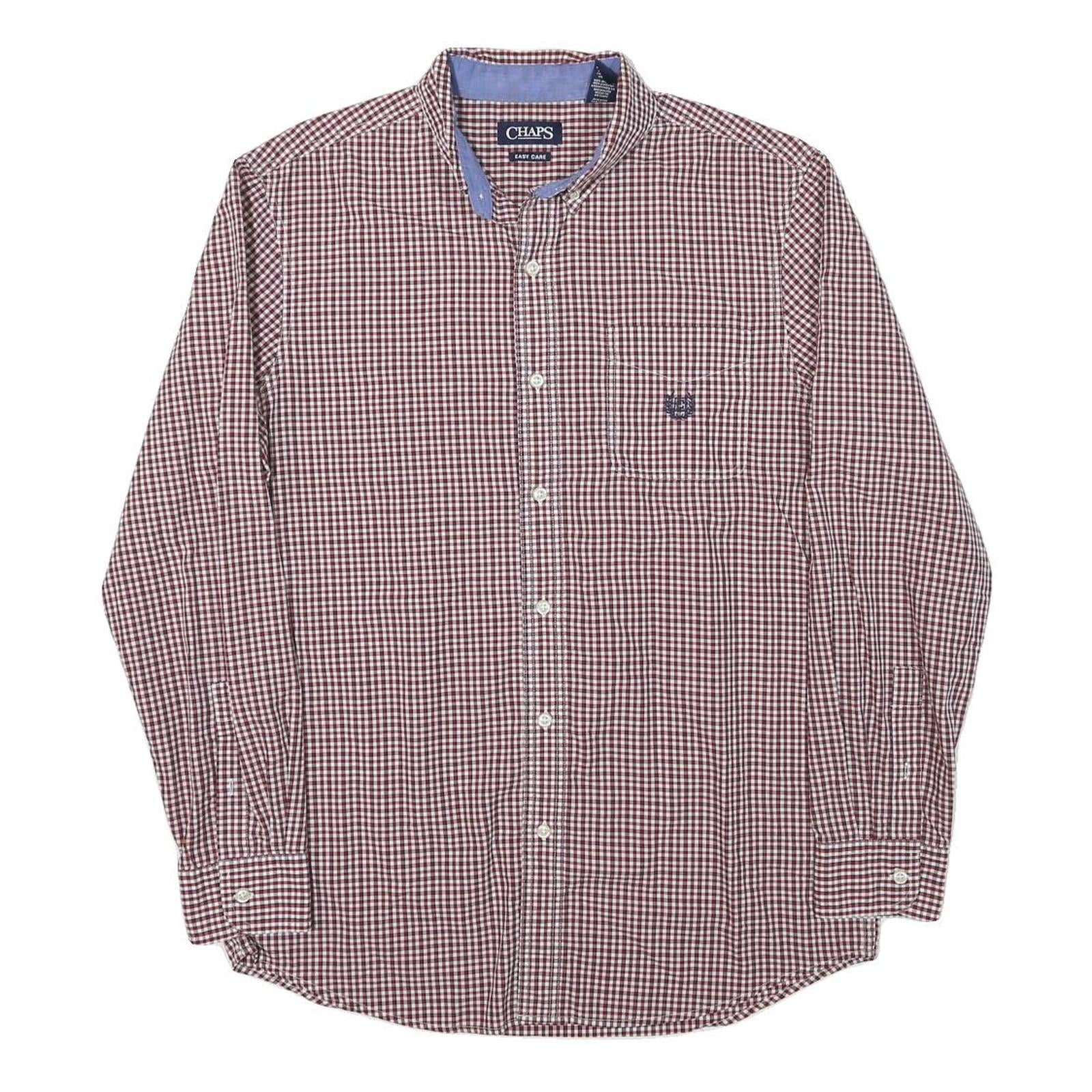 CHAPS Mens Maroon & White Check Shirt L Button Down Cotton Blend Casual