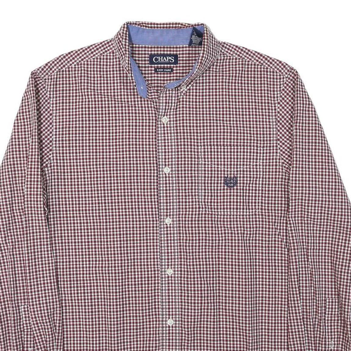 CHAPS Mens Maroon & White Check Shirt L Button Down Cotton Blend Casual