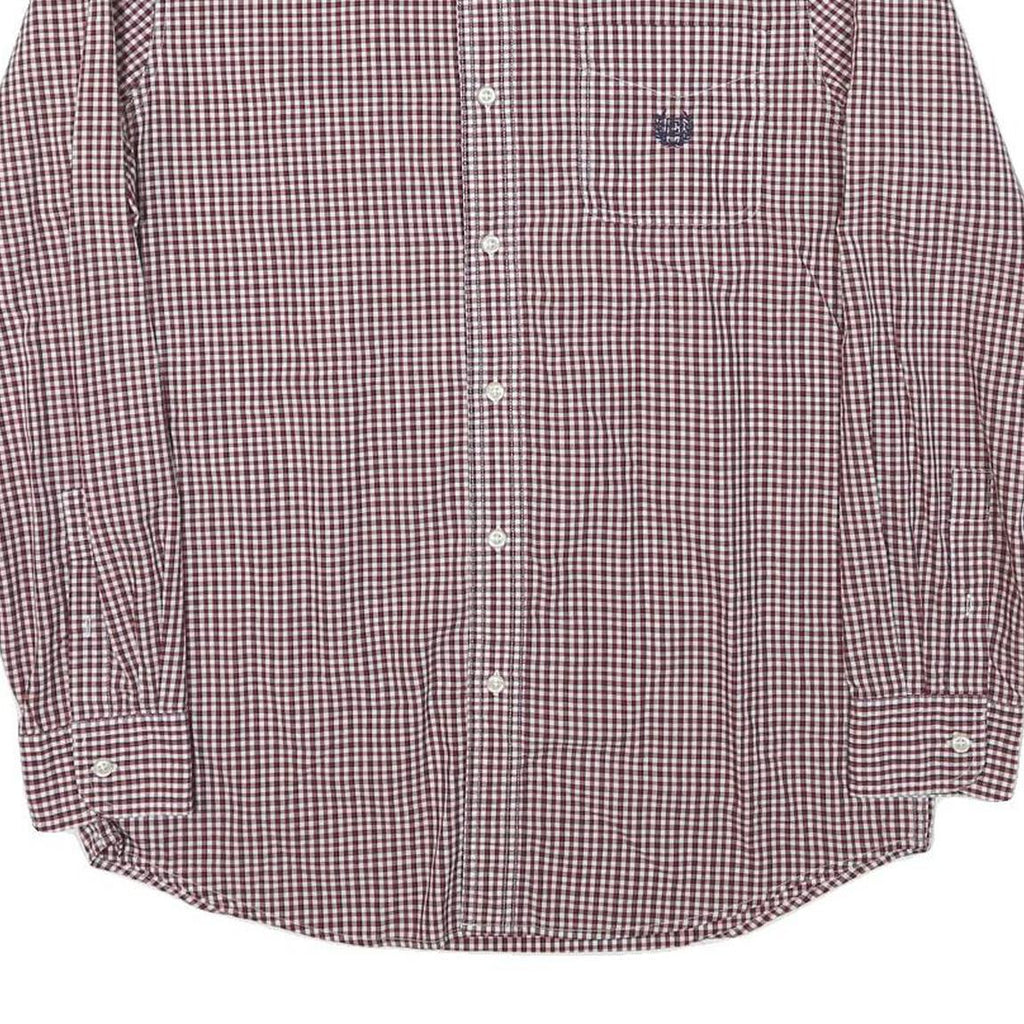 CHAPS Mens Maroon & White Check Shirt L Button Down Cotton Blend Casual