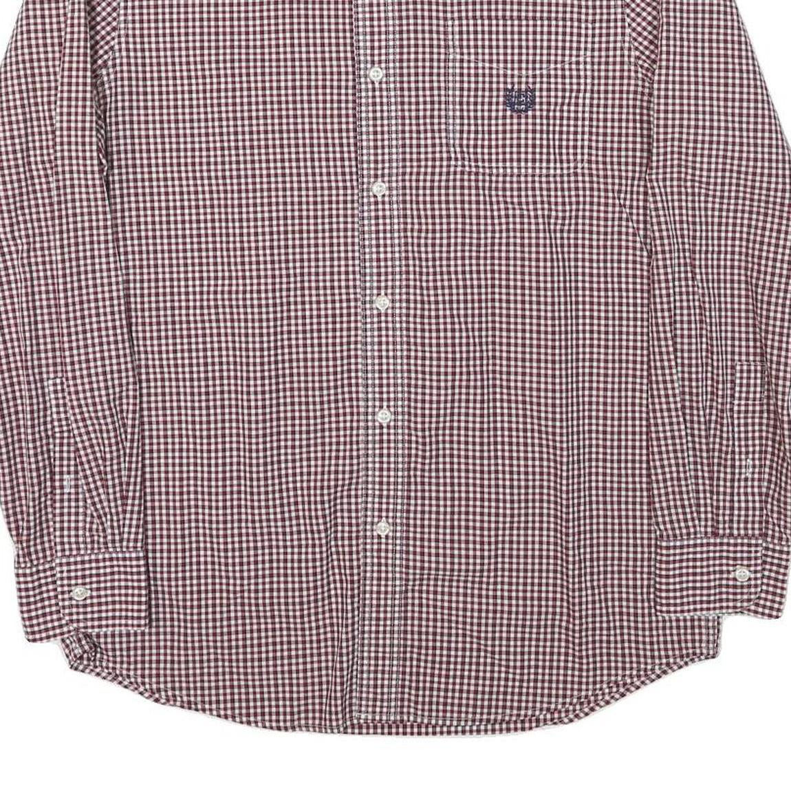 CHAPS Mens Maroon & White Check Shirt L Button Down Cotton Blend Casual