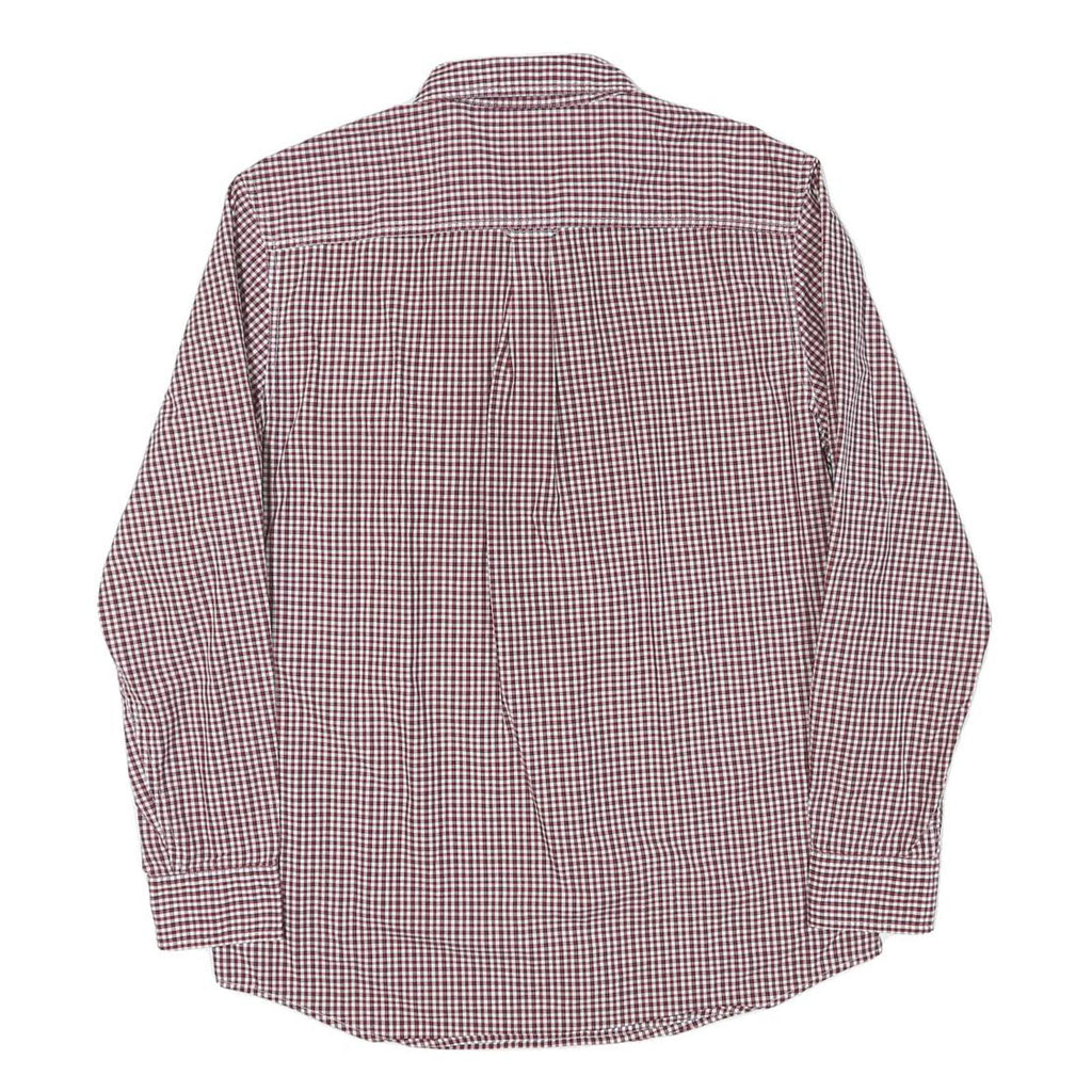 CHAPS Mens Maroon & White Check Shirt L Button Down Cotton Blend Casual