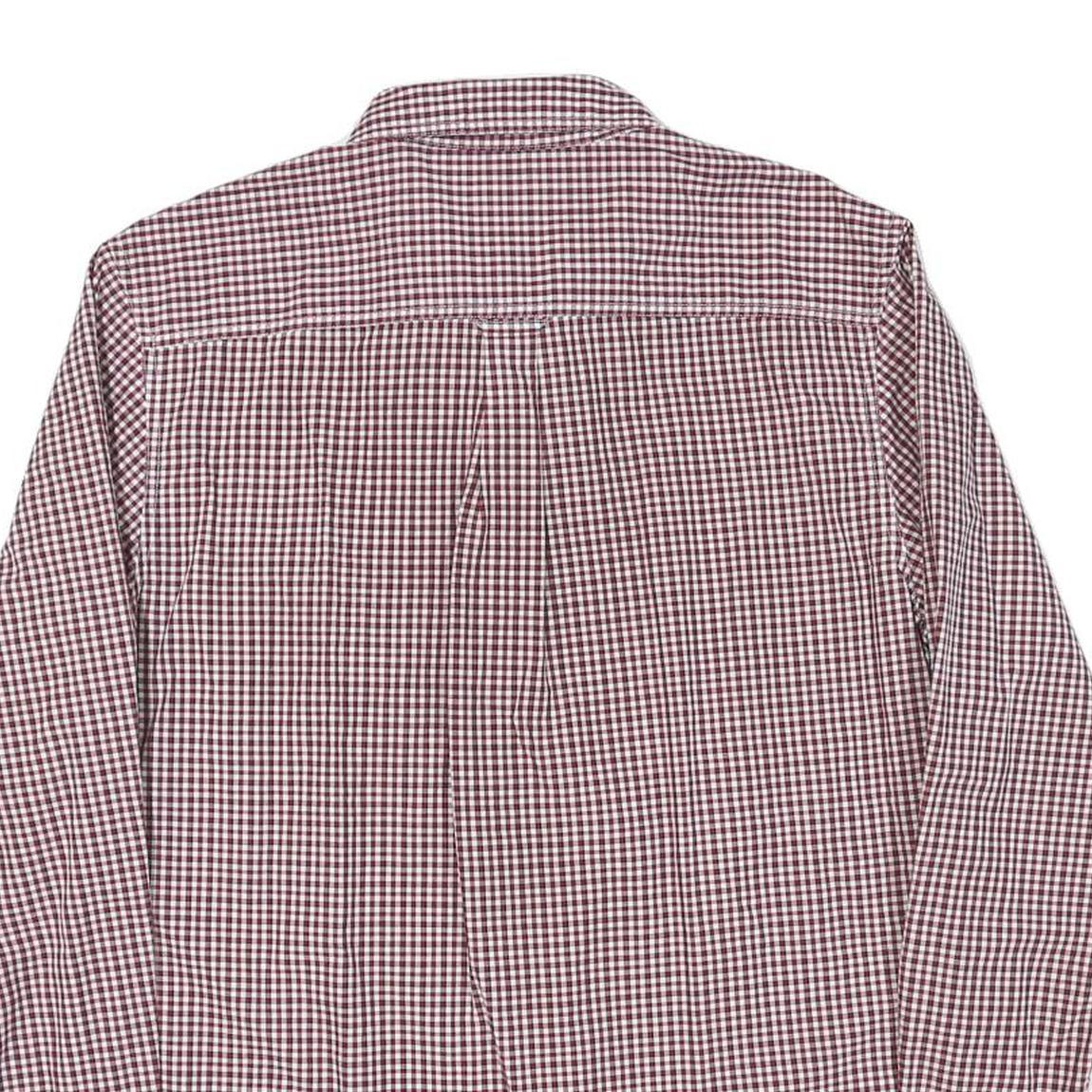 CHAPS Mens Maroon & White Check Shirt L Button Down Cotton Blend Casual