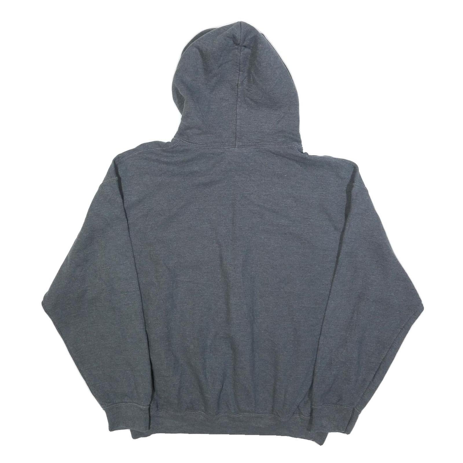 GILDAN Mens Grey Connecticut Print Pullover Hoodie L Casual Cotton Blend