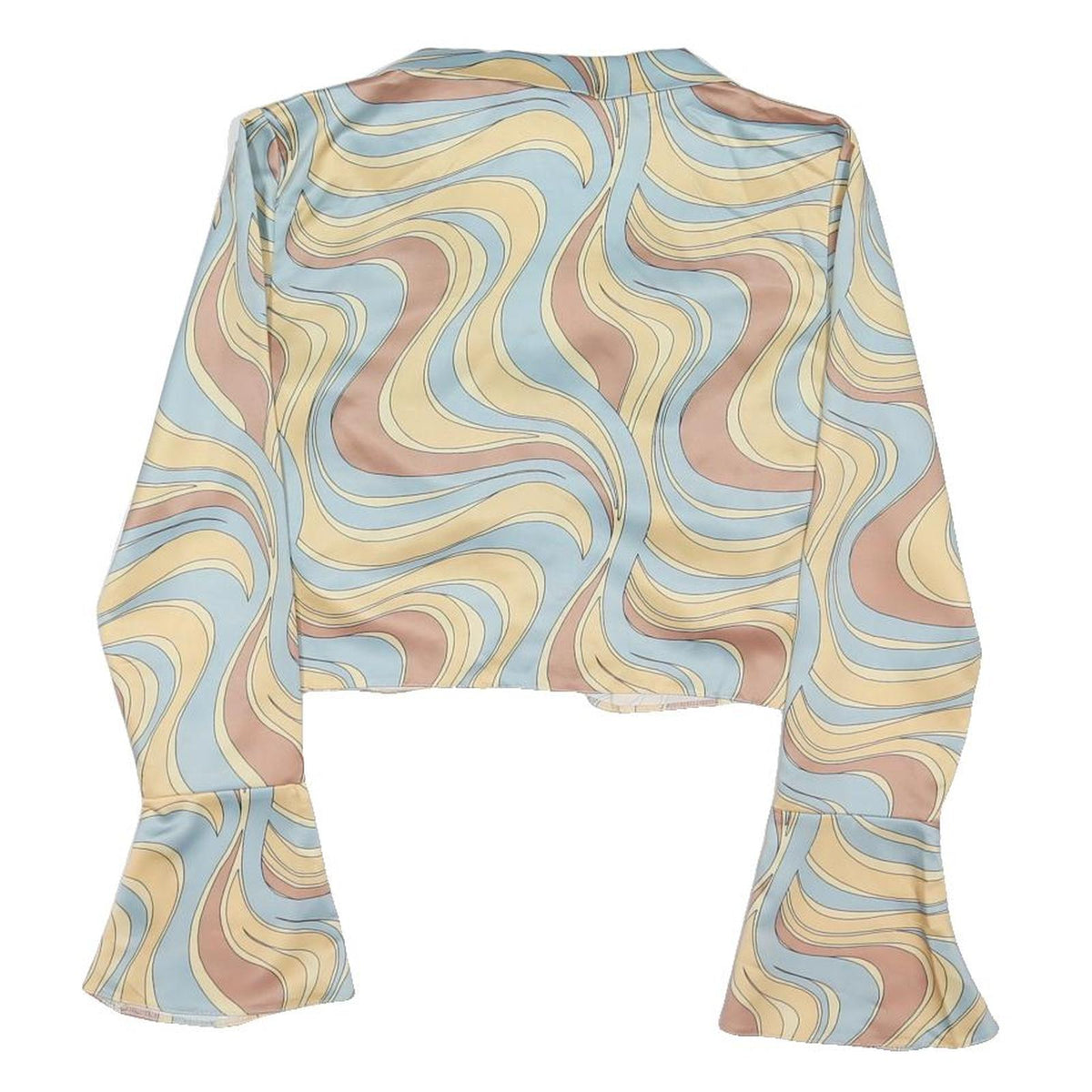 ASOS Womens Blue & Yellow Printed Long Sleeve V-Neck Cropped Top UK 12 Stylish