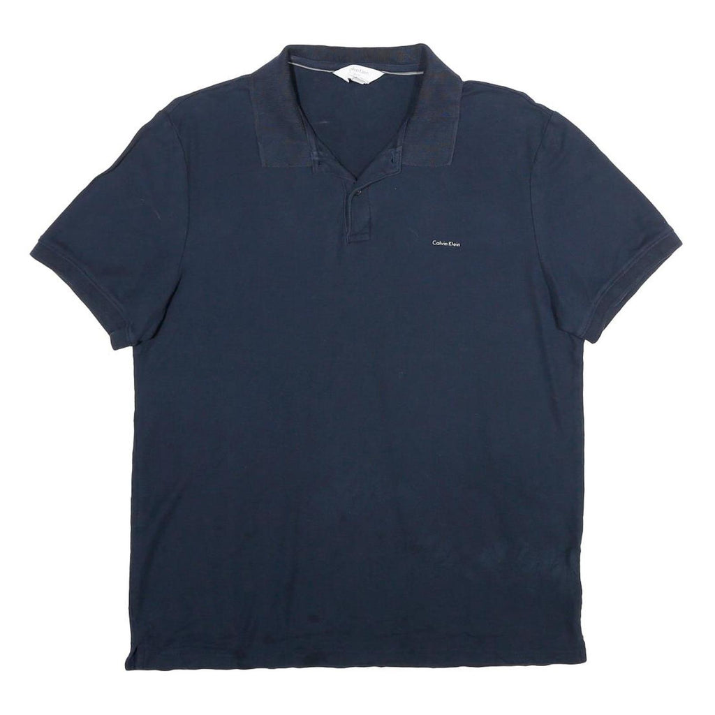 CALVIN KLEIN Mens Navy Blue Short Sleeve Plain Polo Shirt L Cotton Casual