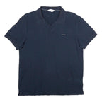 CALVIN KLEIN Mens Navy Blue Short Sleeve Plain Polo Shirt L Cotton Casual