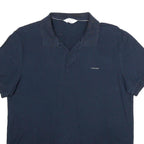 CALVIN KLEIN Mens Navy Blue Short Sleeve Plain Polo Shirt L Cotton Casual