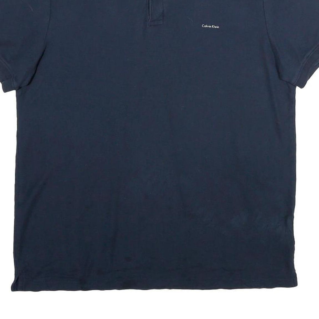 CALVIN KLEIN Mens Navy Blue Short Sleeve Plain Polo Shirt L Cotton Casual