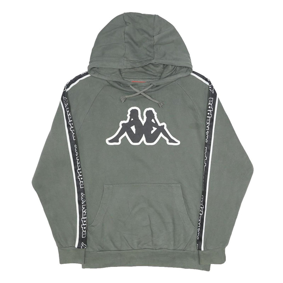 KAPPA Mens Grey Hoodie S Logo Tape Detail Cotton Blend Pullover Casual