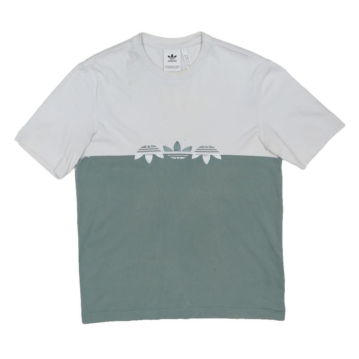 ADIDAS ORIGINALS Mens White & Green Graphic T-Shirt XS Short Sleeve Crew Neck