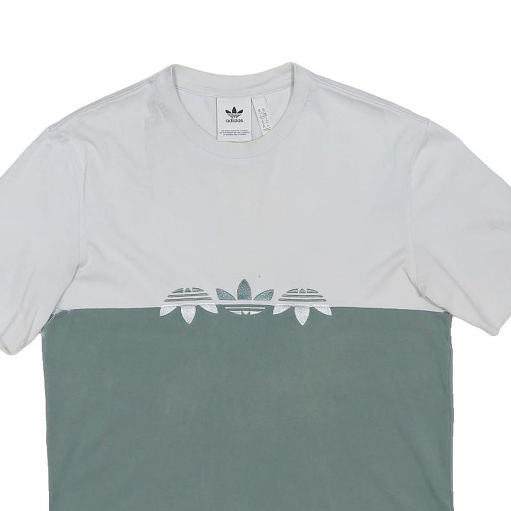 ADIDAS ORIGINALS Mens White & Green Graphic T-Shirt XS Short Sleeve Crew Neck