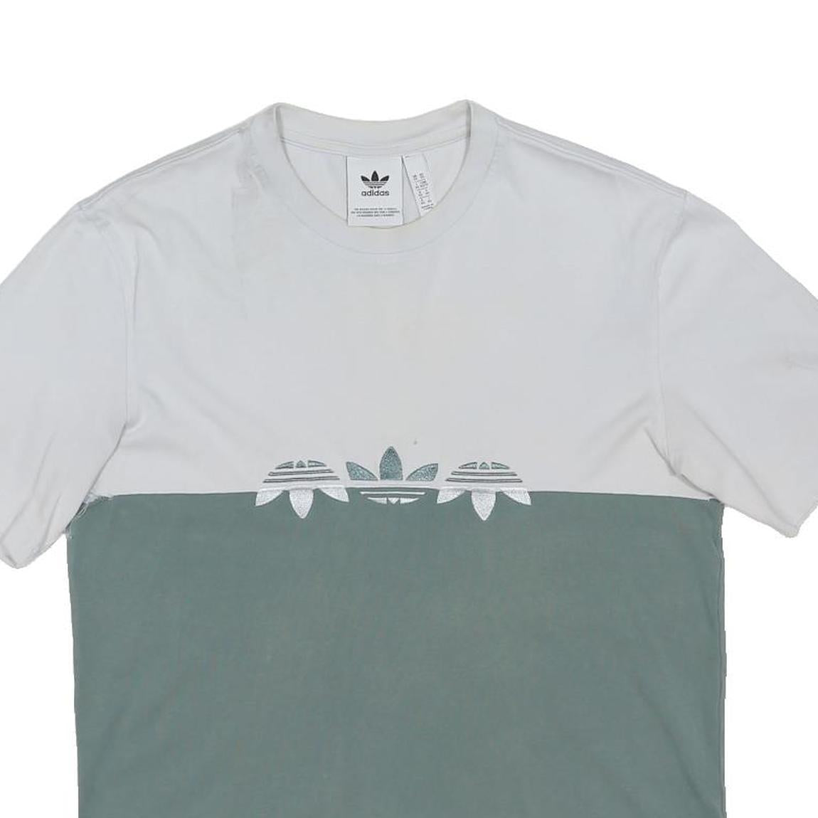 ADIDAS ORIGINALS Mens White & Green Graphic T-Shirt XS Short Sleeve Crew Neck