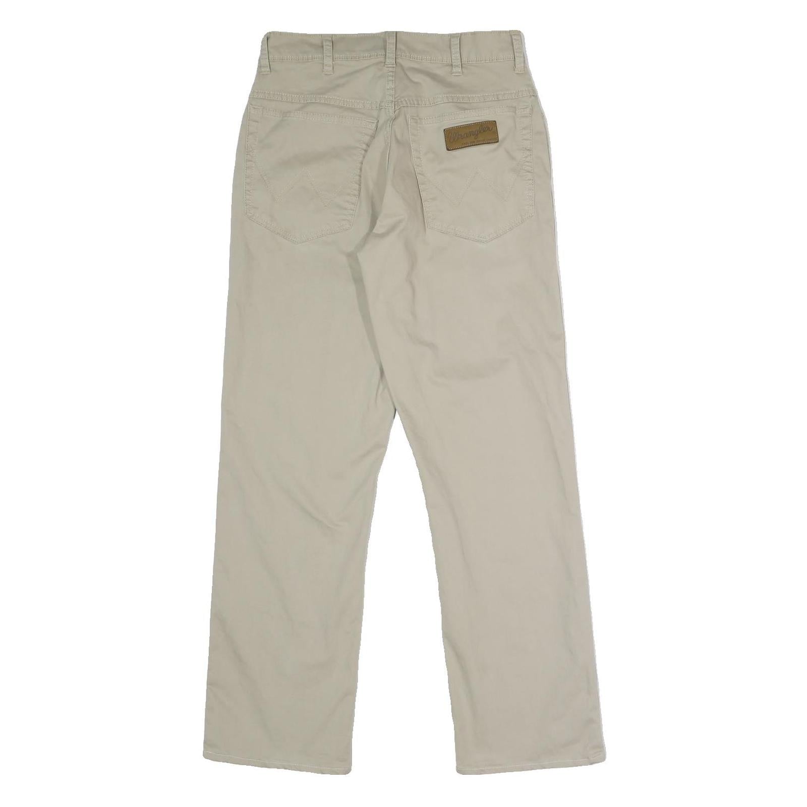 WRANGLER Mens Relaxed Beige Cotton Blend Trousers W30 L29 Zip Closure