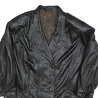 Womens Black Leather Classic Button Jacket L Plain Stylish Outerwear