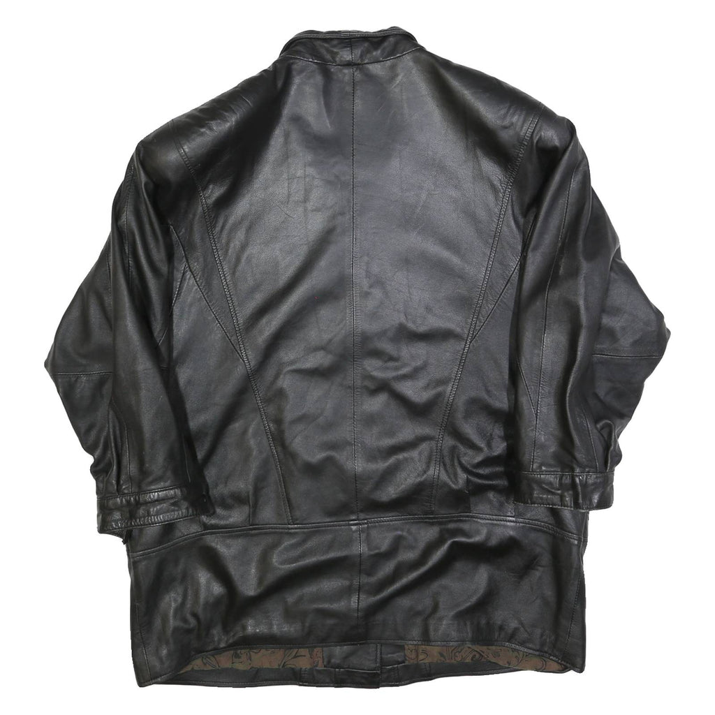 Womens Black Leather Classic Button Jacket L Plain Stylish Outerwear