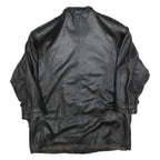 Womens Black Leather Classic Button Jacket L Plain Stylish Outerwear