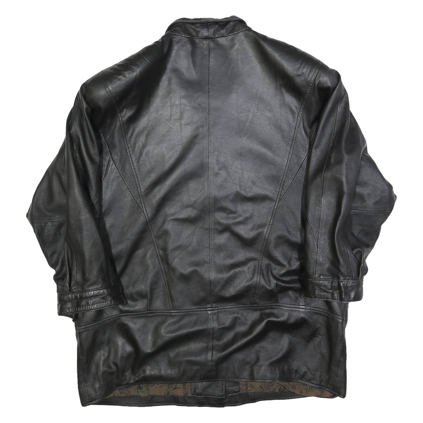 Womens Black Leather Classic Button Jacket L Plain Stylish Outerwear
