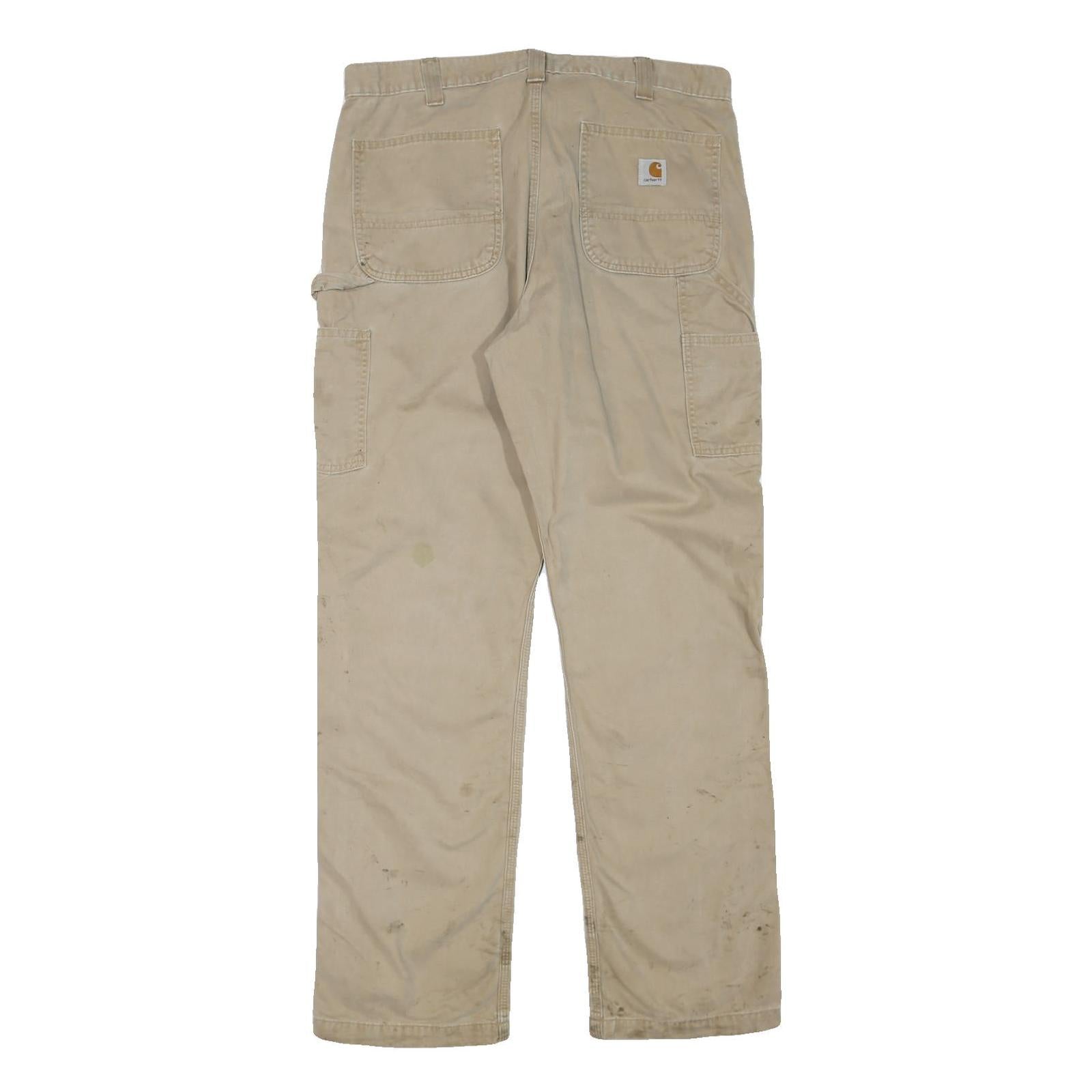 CARHARTT Mens Cotton Blend Beige Regular Fit Straight Leg Trousers W36 L34