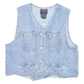 SOLUTIONS Womens Blue Denim Vest Jacket L Cotton Blend Button Closure Sleeveless