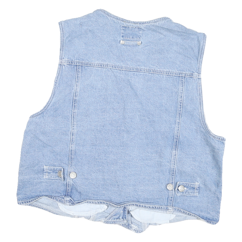 SOLUTIONS Womens Blue Denim Vest Jacket L Cotton Blend Button Closure Sleeveless