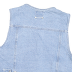 SOLUTIONS Womens Blue Denim Vest Jacket L Cotton Blend Button Closure Sleeveless