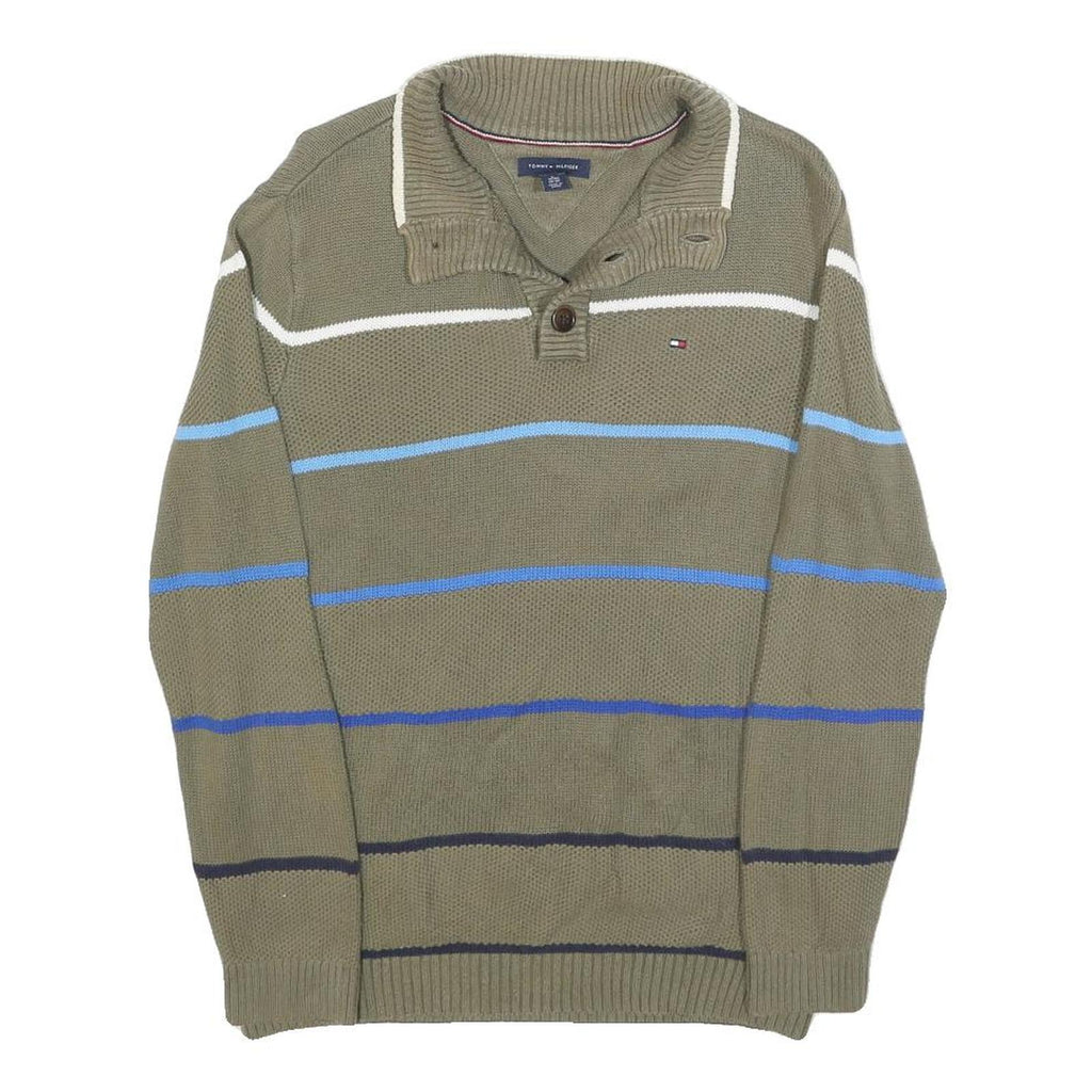 TOMMY HILFIGER Boys Beige & Blue Patterned Pullover V-Neck Basic Knit XL Cotton