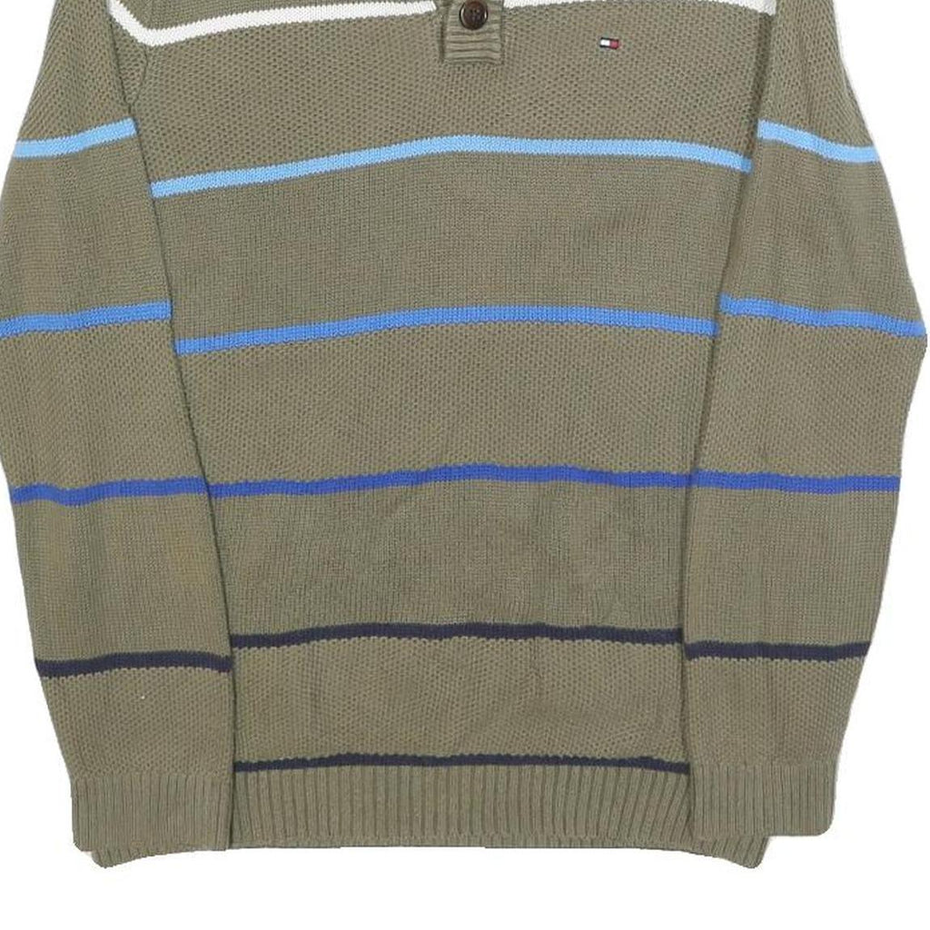 TOMMY HILFIGER Boys Beige & Blue Patterned Pullover V-Neck Basic Knit XL Cotton