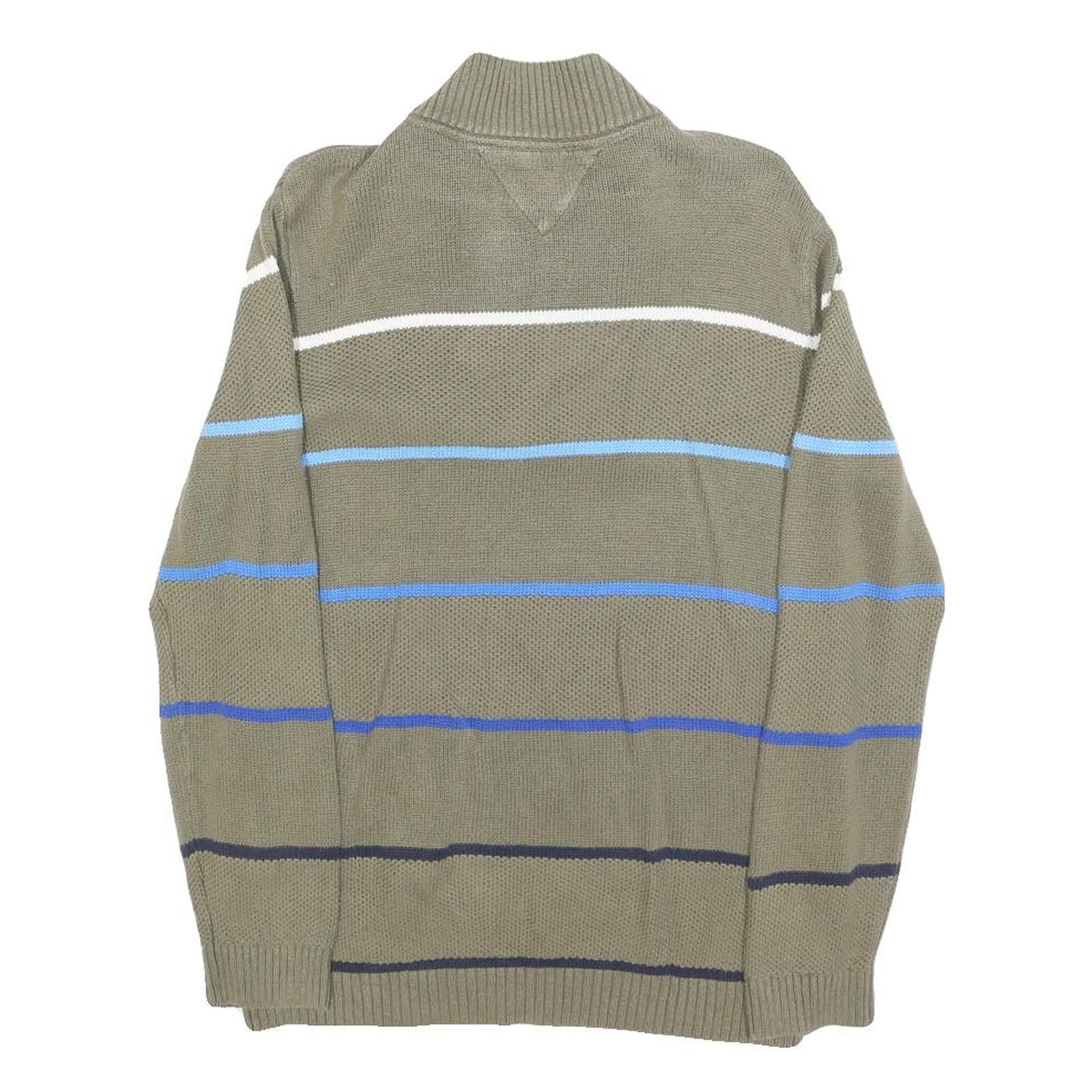 TOMMY HILFIGER Boys Beige & Blue Patterned Pullover V-Neck Basic Knit XL Cotton