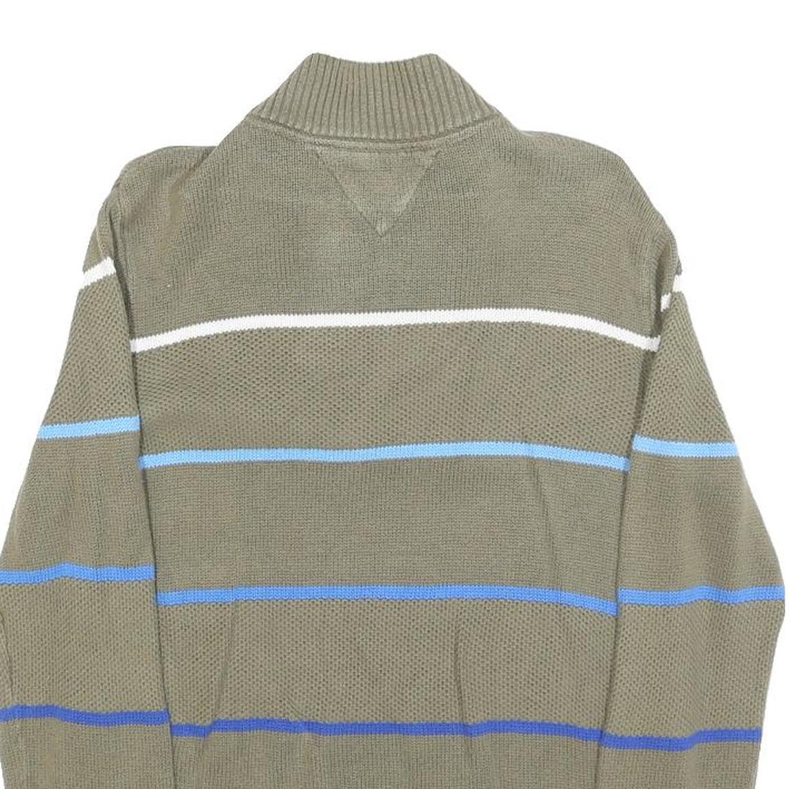 TOMMY HILFIGER Boys Beige & Blue Patterned Pullover V-Neck Basic Knit XL Cotton
