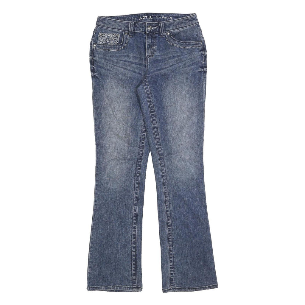 APT 9 Womens Blue Regular Boot Leg Denim Medium W28 L32 Embroidered Pockets