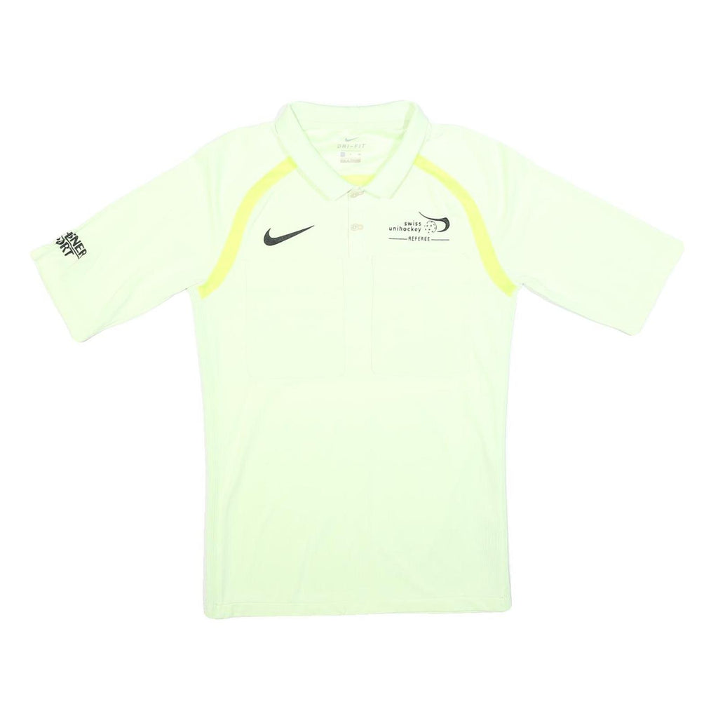 NIKE Mens Cream & Yellow Referee Short Sleeve Polo Shirt S Swiss Unihockey