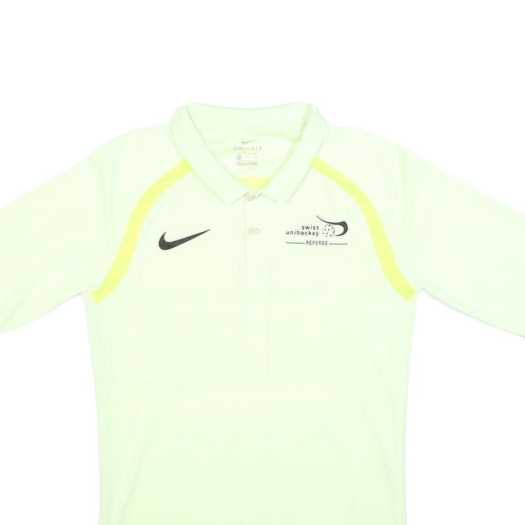 NIKE Mens Cream & Yellow Referee Short Sleeve Polo Shirt S Swiss Unihockey