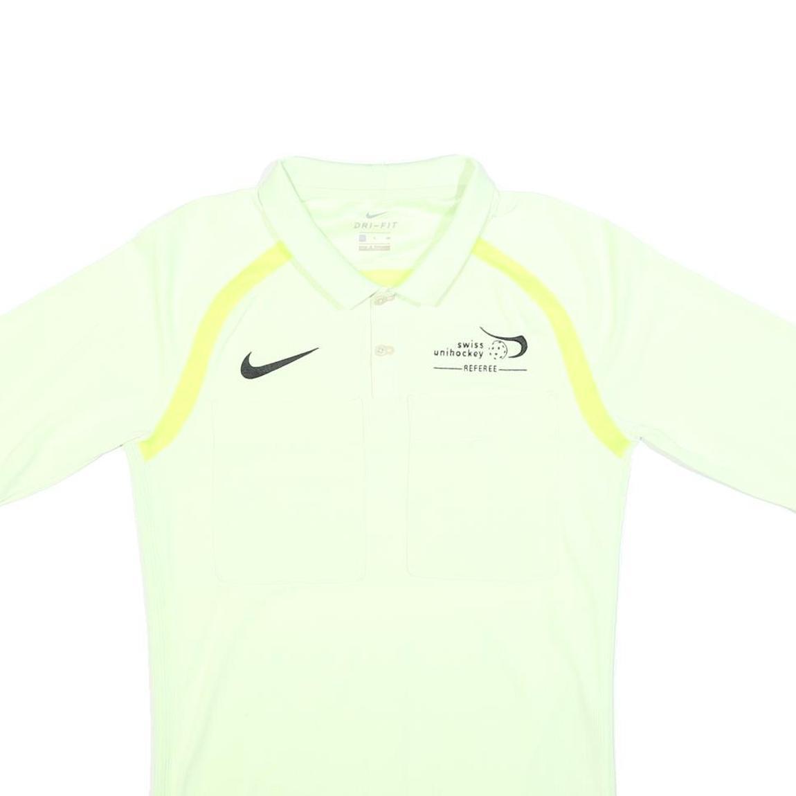 NIKE Mens Cream & Yellow Referee Short Sleeve Polo Shirt S Swiss Unihockey