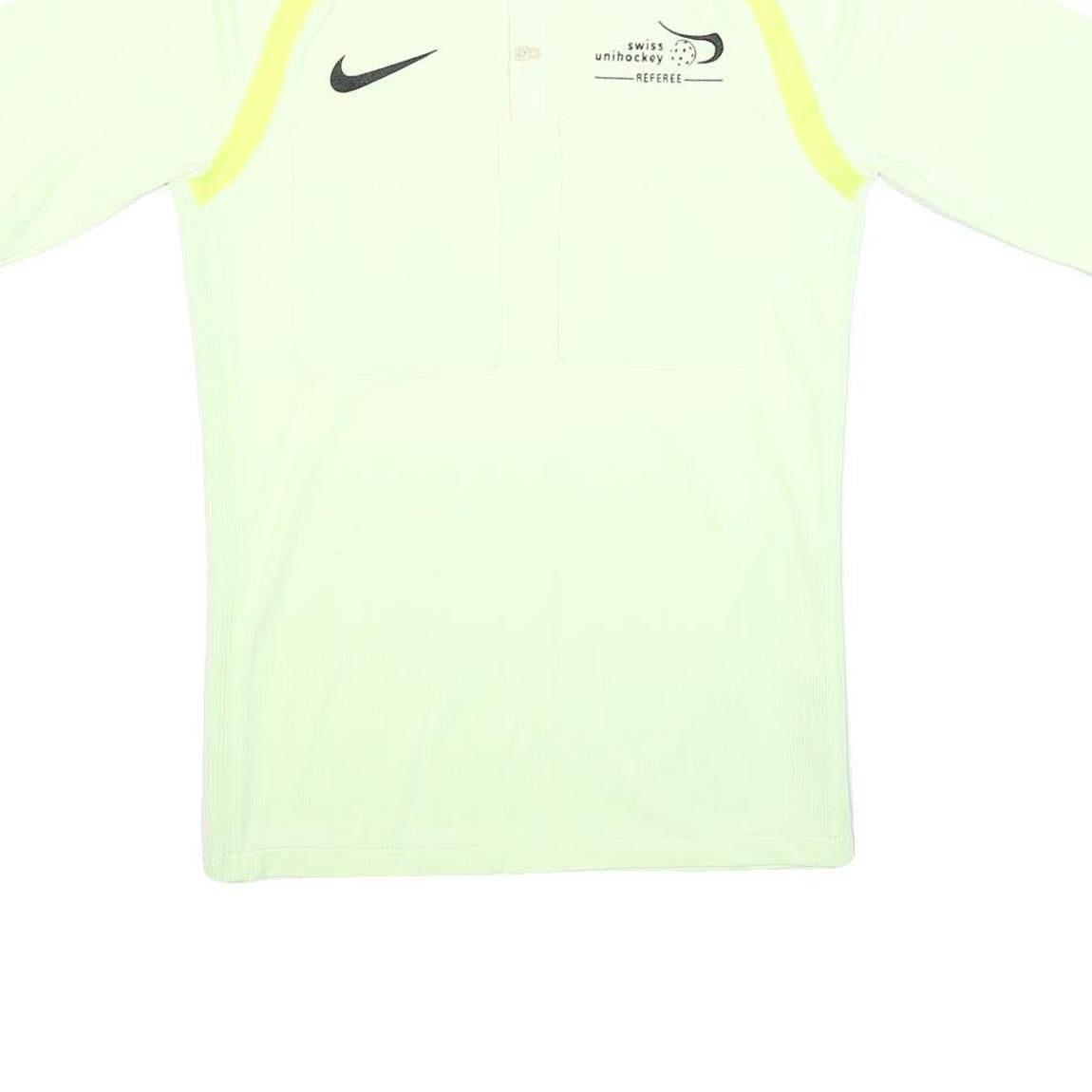 NIKE Mens Cream & Yellow Referee Short Sleeve Polo Shirt S Swiss Unihockey